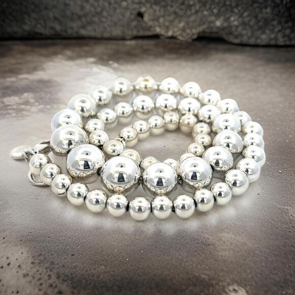 Tiffany & Co Estate Beaded Necklace 17" Sterling Silver 6-11 mm TIF702 - Picture 2 of 10